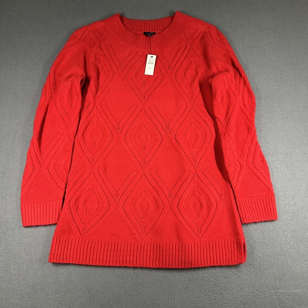 Talbots‎ Sweater Womens Medium Red Diamond Knit Tunic Long Sleeve Crewneck Top